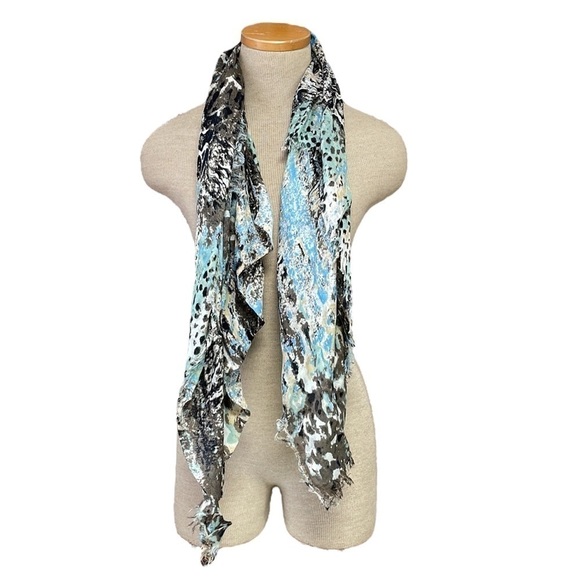 Celeste Blue Python Scarf NWT Lightweight Modal Cashmere Blend Tassles 40"" - Picture 5 of 9